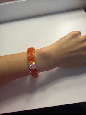 Orange Leatherette Bangle Bracelet with Center Gem